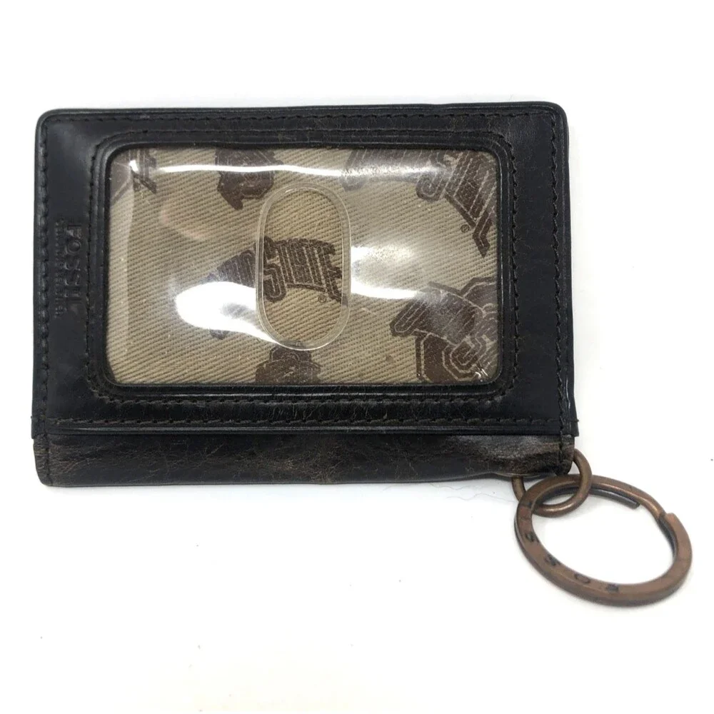 Fossil Ohio State Leather Wallet Keychain Credit Card ID Brown Folding Flip